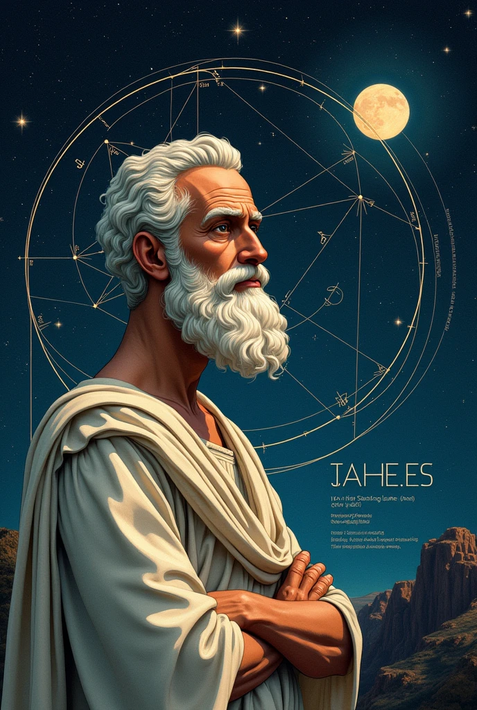GENERATE A MATH IMAGE WITH THE PHOTO OF THALES OF MILETUS, And the proportional segments