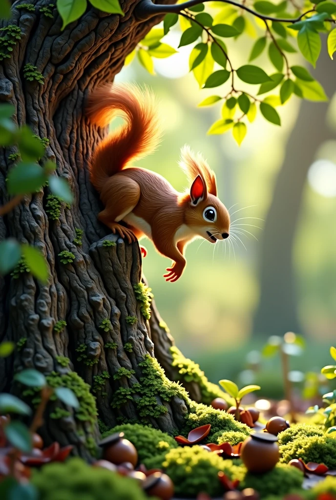 a squirrel climbing a tree