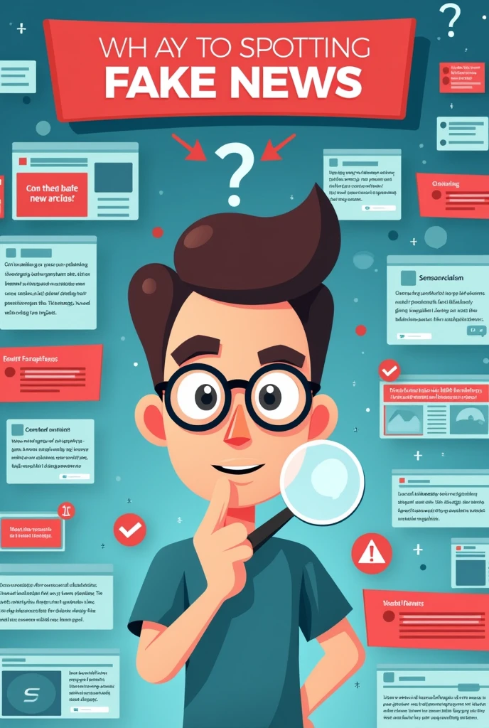 Produce an infographic on how to spot fake news, entering aspects such as titles,colors,