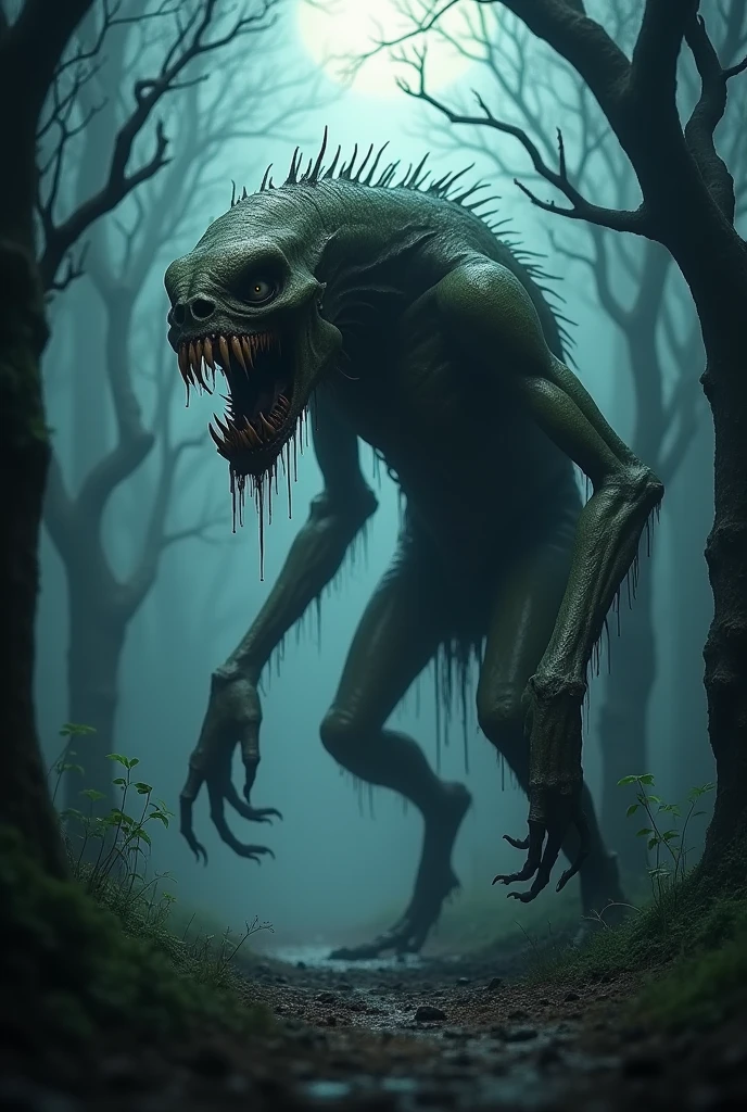 Generates a terrifying monster with long limbs and a giant mouth