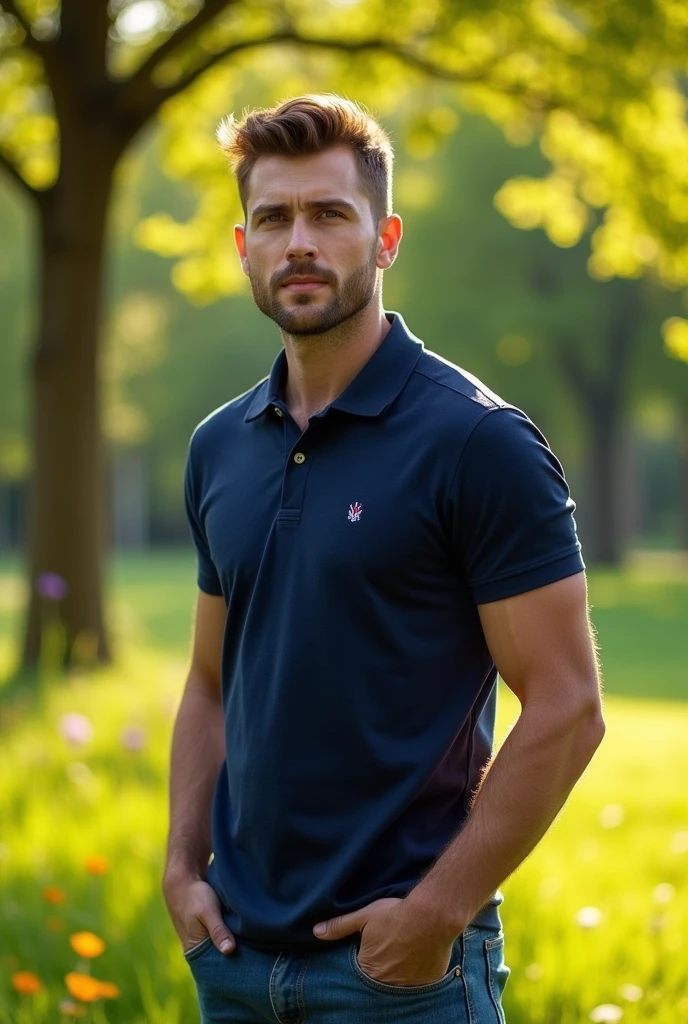 A real man in a polo shirt 
