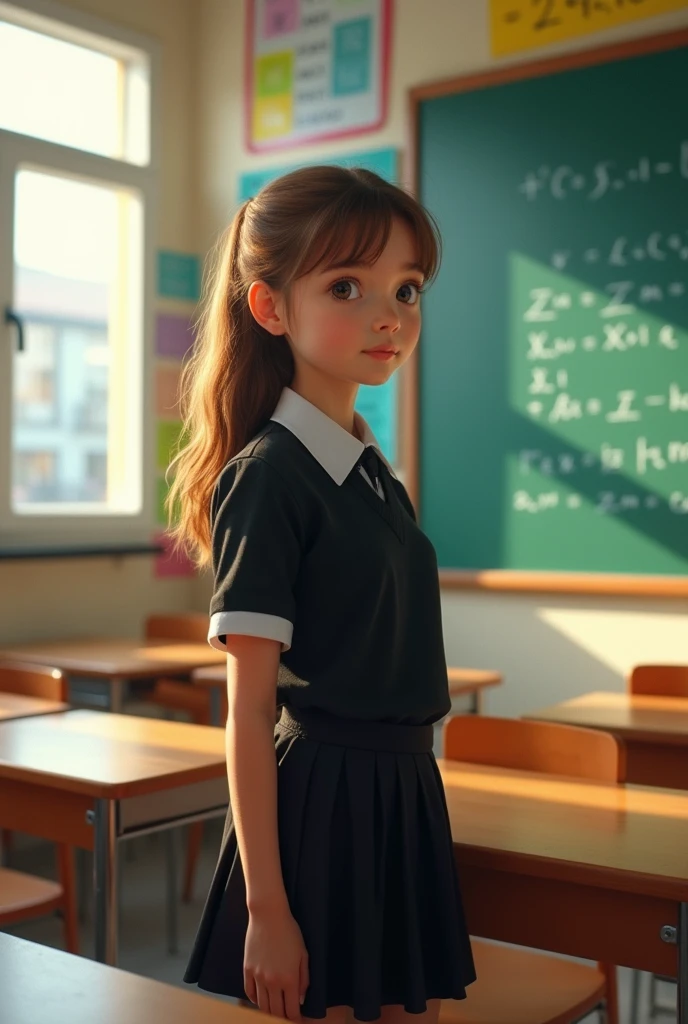 (masterpiece,The newest one,exceptional:1.2),1 girl,black school uniform,classroom,