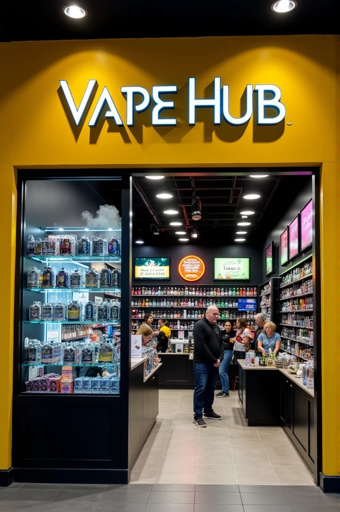 VAPE HUB VAPE SHOP. YELLOW WITH BLACK COLOR AND NOT REAL