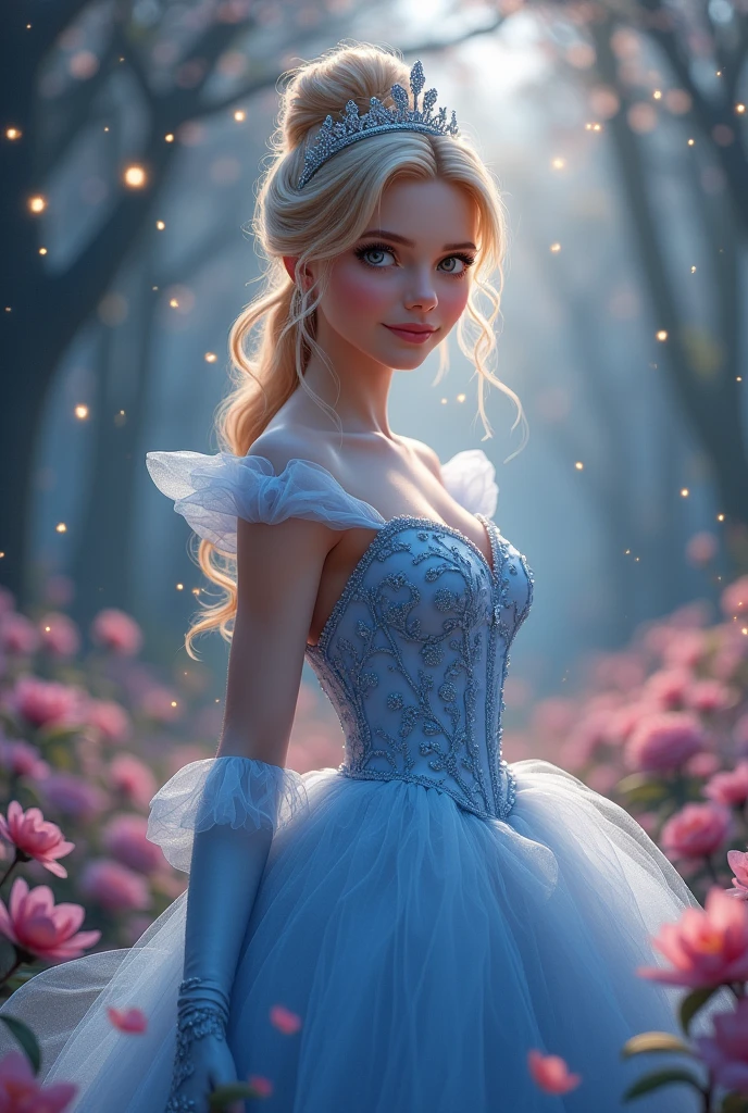 Cinderella, (masterpiece), Best Quality, (transparent), expressive eyes in gray, Perfect face with naked body showing her pussy.