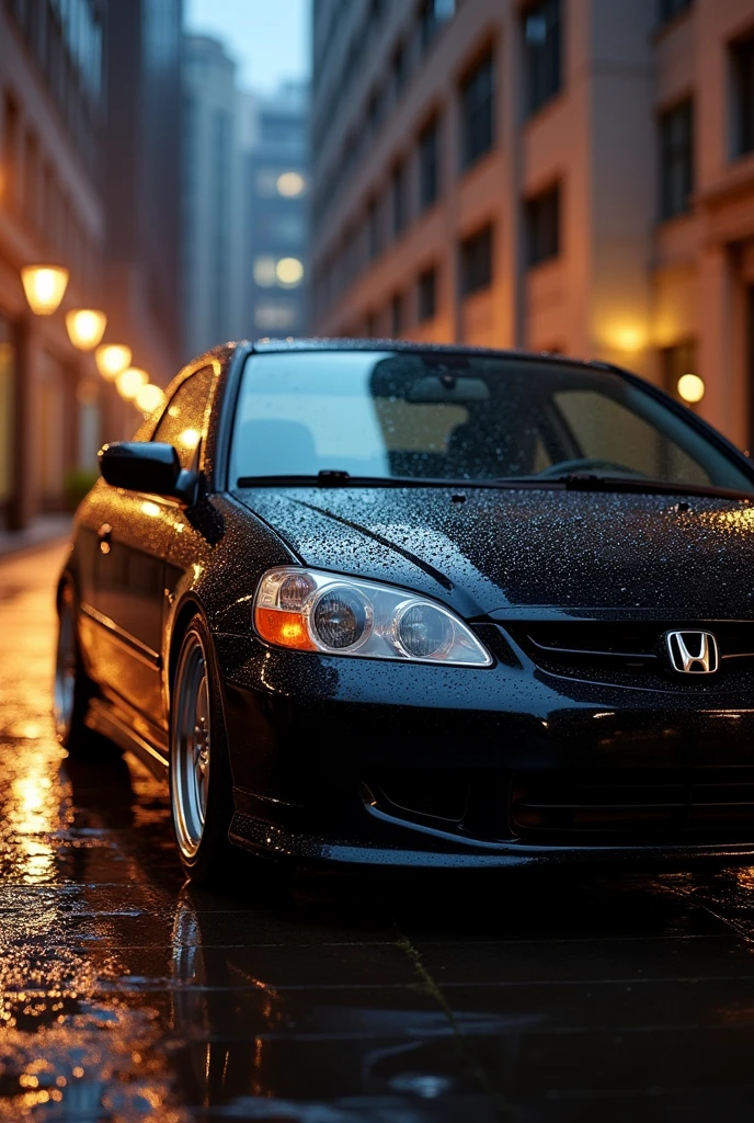 Create a 2005 Honda Civic coupe in black, very elegant and looking expensive