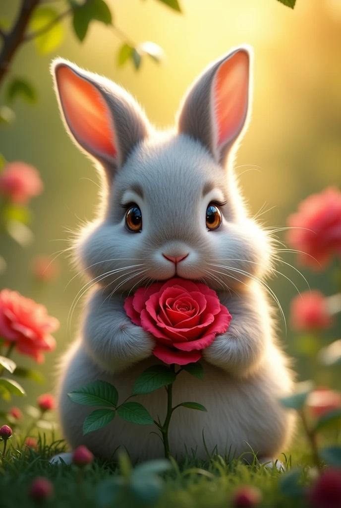 realistic  rabbit with Rose 