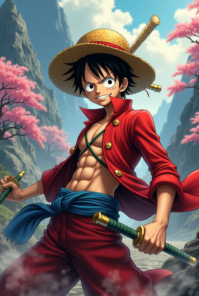 Monkey D. Luffy as a Demon Slayer from Kimetsu no Yaiba
