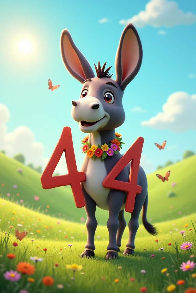 A donkey making the number 44 with its hooves