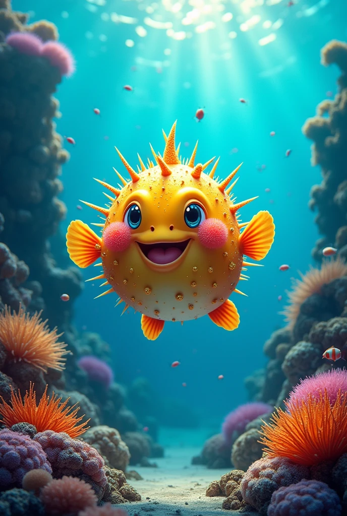Puffer fish thorns happy big,beautiful