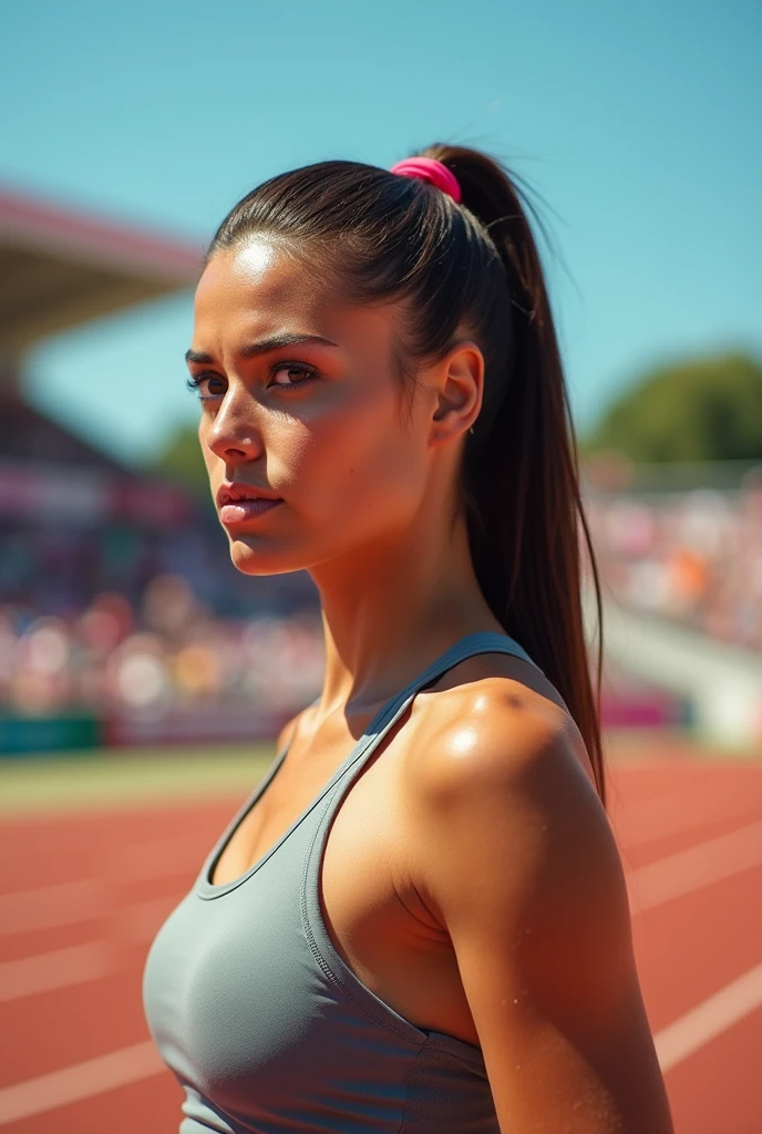 Sportswoman with a tan and brunette hair