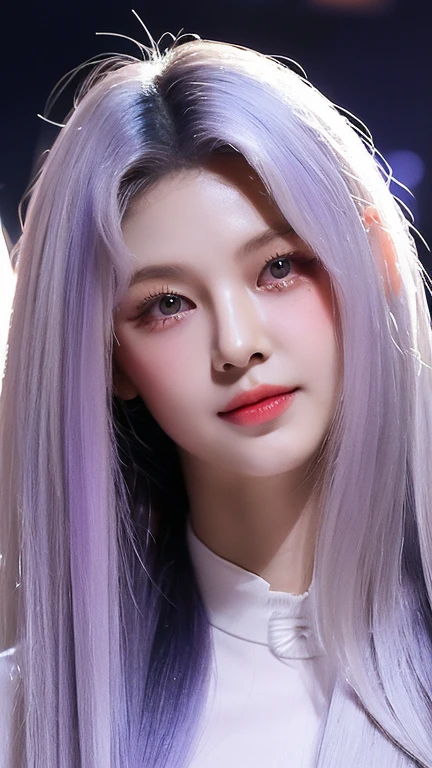 perfect figure beautiful woman:1.4,Layered hair style,Outstanding neckline:1.2,Two-dimensional clothing:1.5,Very detailed face and skin texture,double eyelid,Whiten skin,long white hair, purple eyes (( purple eyes), long white hair