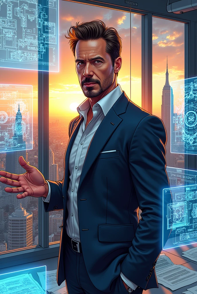 Draw Tony Stark in drawing style 