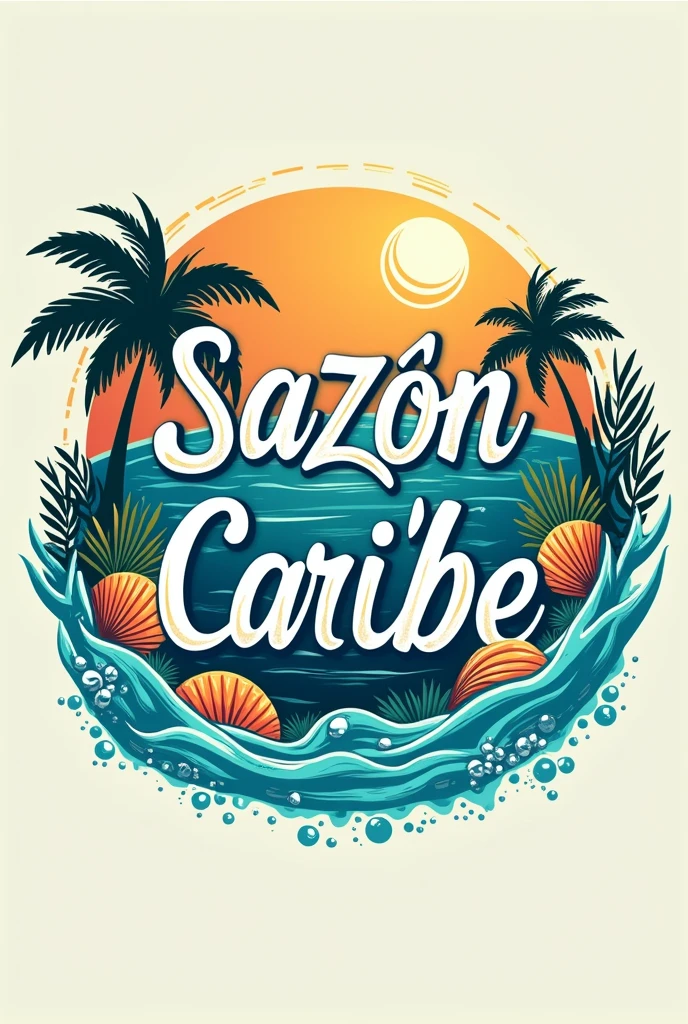 Create a wordmark logo with the name sazón Caribe with a marine theme