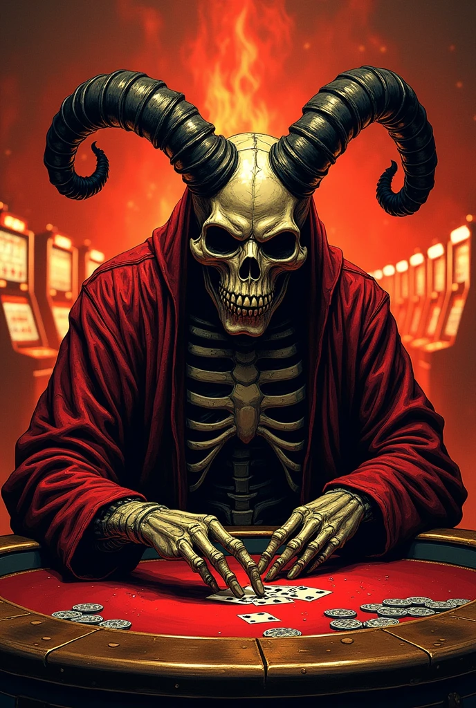 Devil with wendigo skull that plays casino in hell
