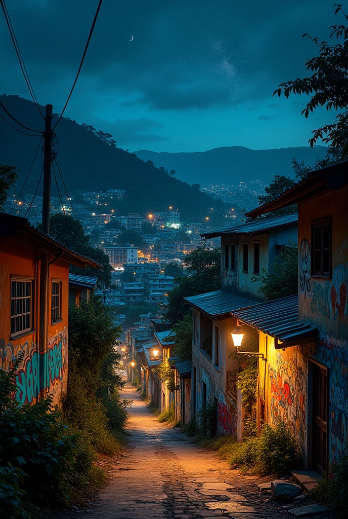 Favela at night