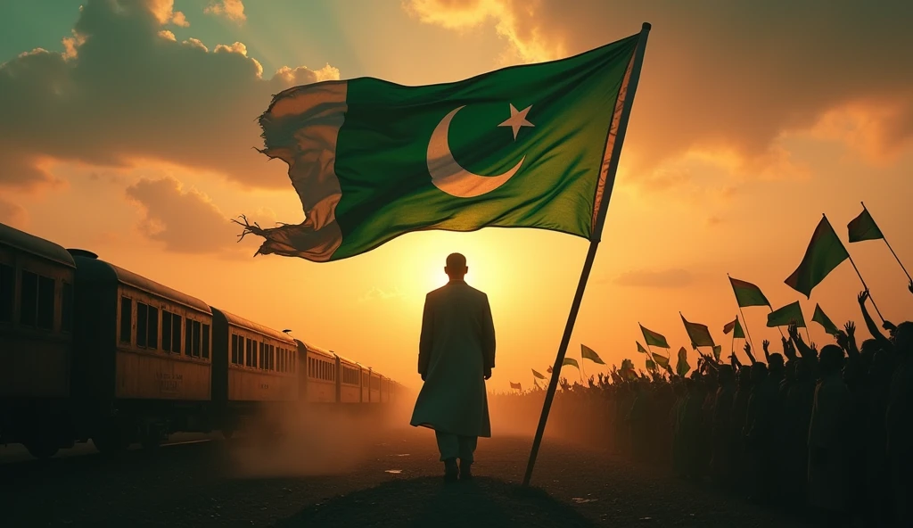 To create an AI-generated thumbnail
"An intense, dramatic thumbnail for a video about Pakistan’s Independence Day. The image should show a powerful scene featuring the Pakistan flag waving proudly against a dramatic sky at sunset, with the shadowy figure of Quaid-e-Azam Muhammad Ali Jinnah in the background. The thumbnail should also include faded historical visuals, like an old map, a train full of migrants, and celebratory crowds holding flags. Use dark, suspenseful colors with hints of green and white to highlight patriotism and the emotional depth of the struggle for independence."

---

This prompt will create a thumbnail that’s visually engaging and captures both the historical context and the spirit of the video.