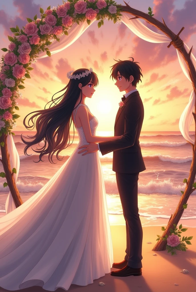 Anime Couple
Pisces with long black hair
and Capricorn also with black hair
elegant at their beach wedding