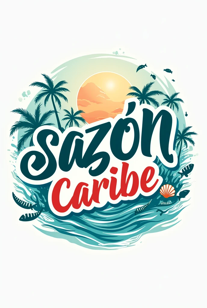 Create a wordmark logo with the name sazón Caribe with a marine theme
