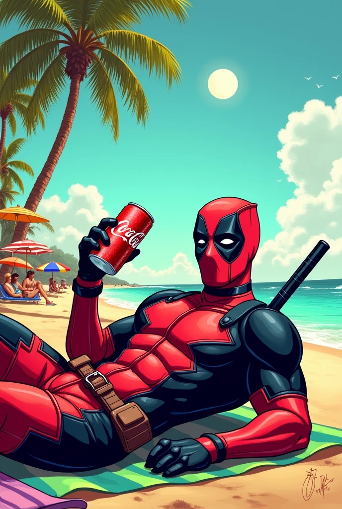 Draw Deadpool drinking a Coca-Cola 