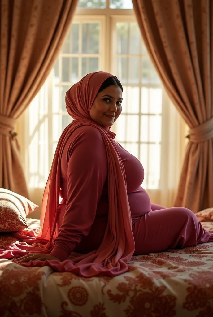Big ass chubby mature hijab woman in her bed bending teasingly looking back in your direction