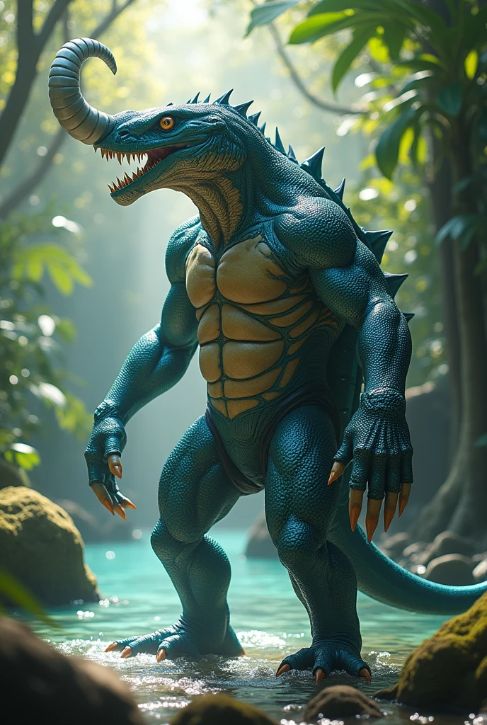 Mythical creature made of narwhal, monitor lizard and turtle
Humanoid
Long claws