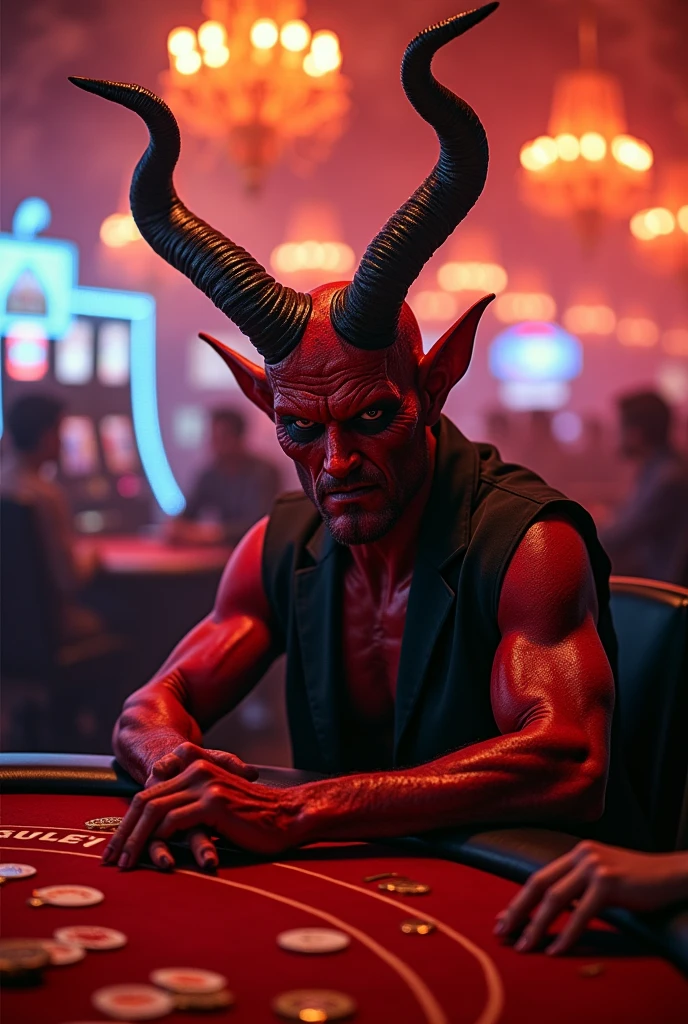 Male devil with wendigo horns who plays casino in hell