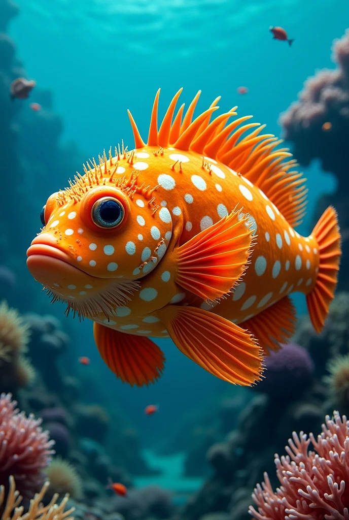 Big puffer fish,thorns small,orange, beautiful 