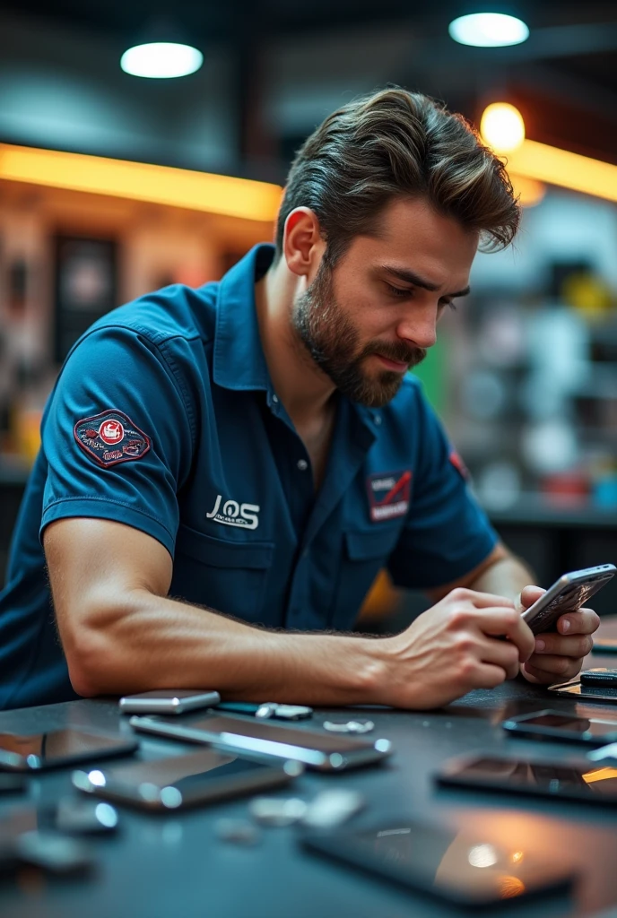 Create an advertising image for multi-brand cell phone repair, general repair and maintenance,screen replacement, charging port replacement and repair