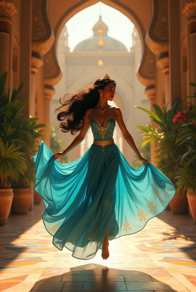 Stunning Princess Jasmine, photo in 8k, in action, cinematic.