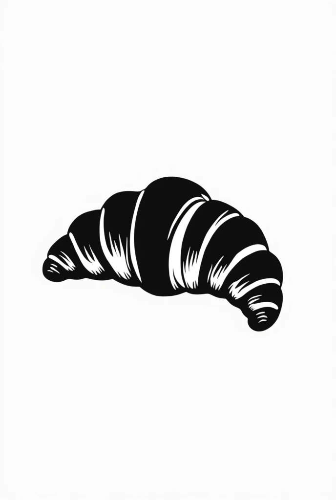 Draw a minimalist black and white croissant, WHERE THE FILLED PART MUST BE WHITE WITH A BLACK OUTLINE