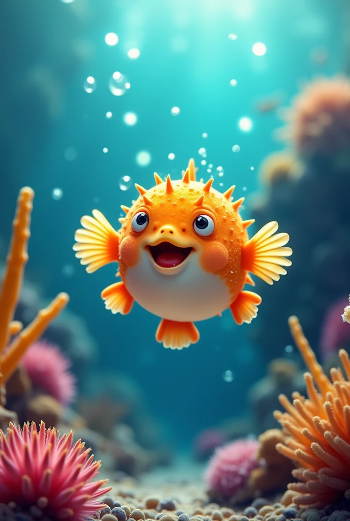Big puffer fish baby happy
,thorns,orange, beautiful
