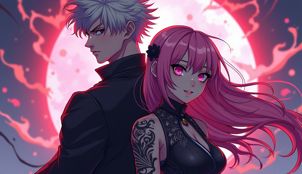 Twitch channel logo featuring Sukuna with a beautiful anime girl with pink hair