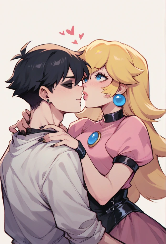 Make a couple princess peach and an emo boy with beatle style hair