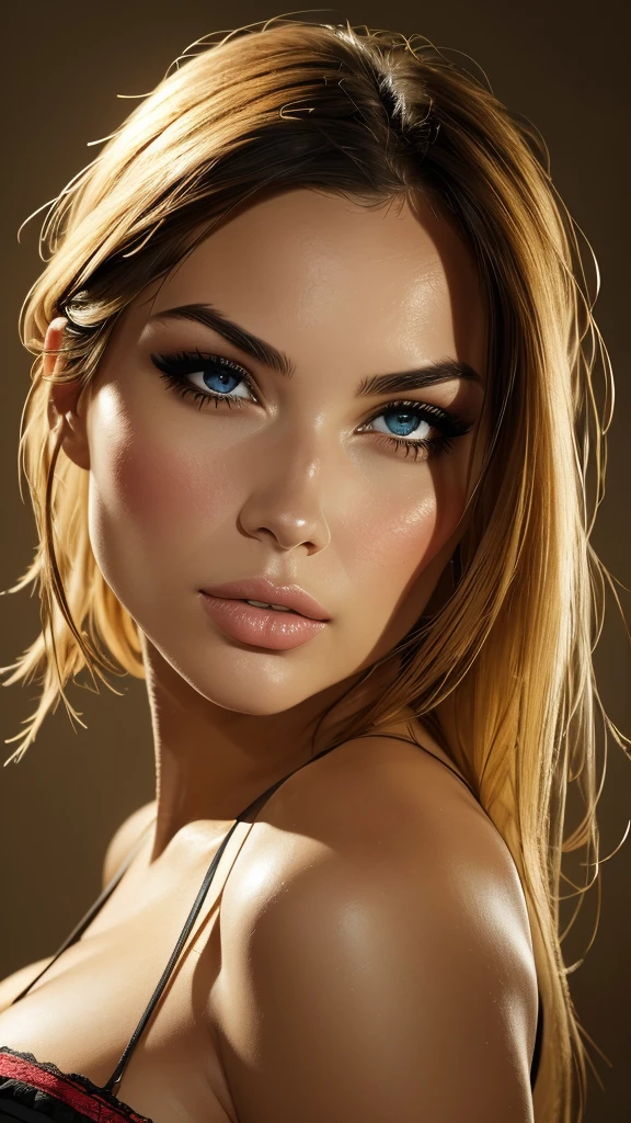 Devant papier peint vintage, femme, 25 ans, peau mate, de trois-quart, bouche entrouverte, portrait, photo realiste, yeux ouverts, regard perçant, courageuse, cheveux bruns, eclairage naturel