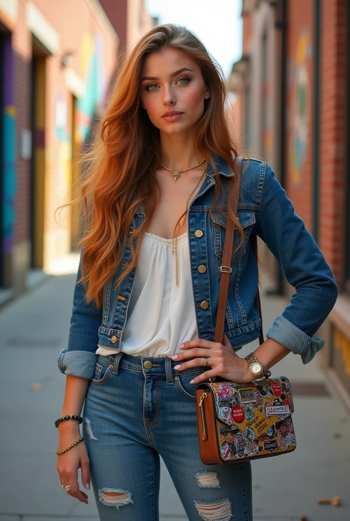 21 year old woman with green eyes, full body