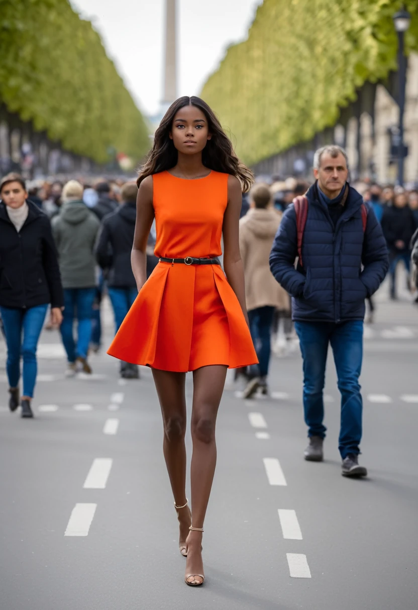 femme de 24 ans moitié Latina moitié française corp de mannequin sur les champs elysée