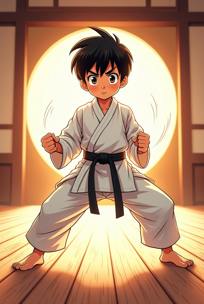 boy and with white karate kimonos, no logos, Is it a manga style?