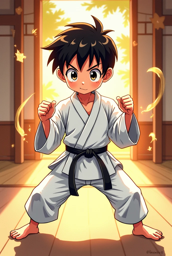 boy and with white karate kimonos, no logos, Is it a manga style?