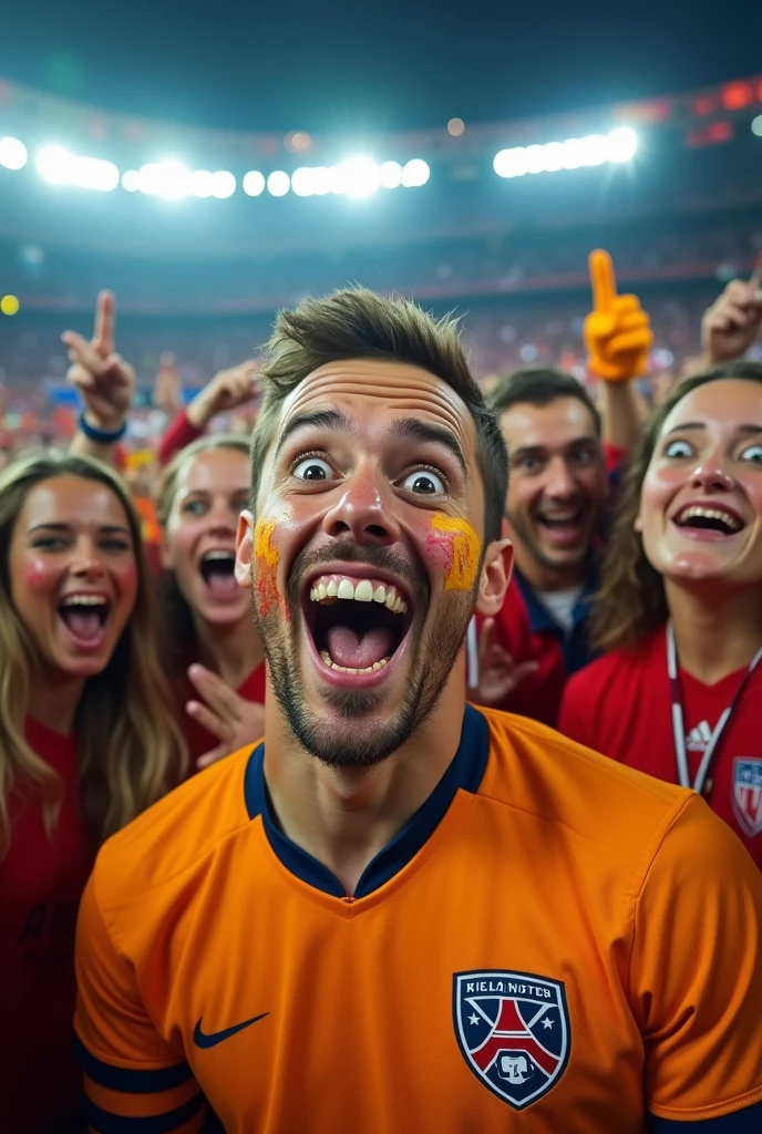 People idolizing football , people with idiotic faces