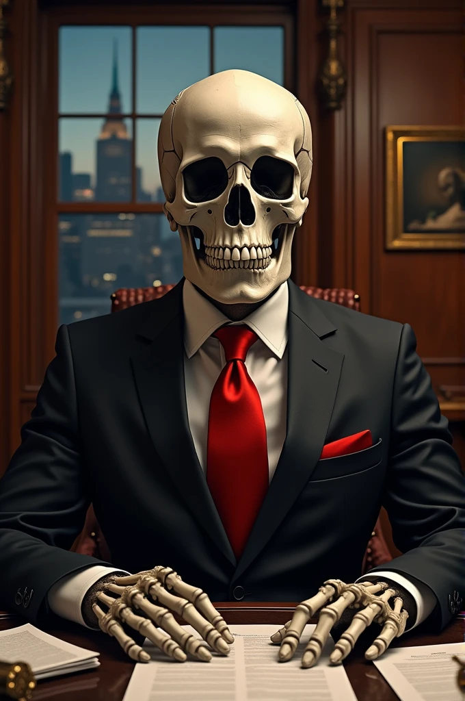 Draw a skull wearing a suit and tie