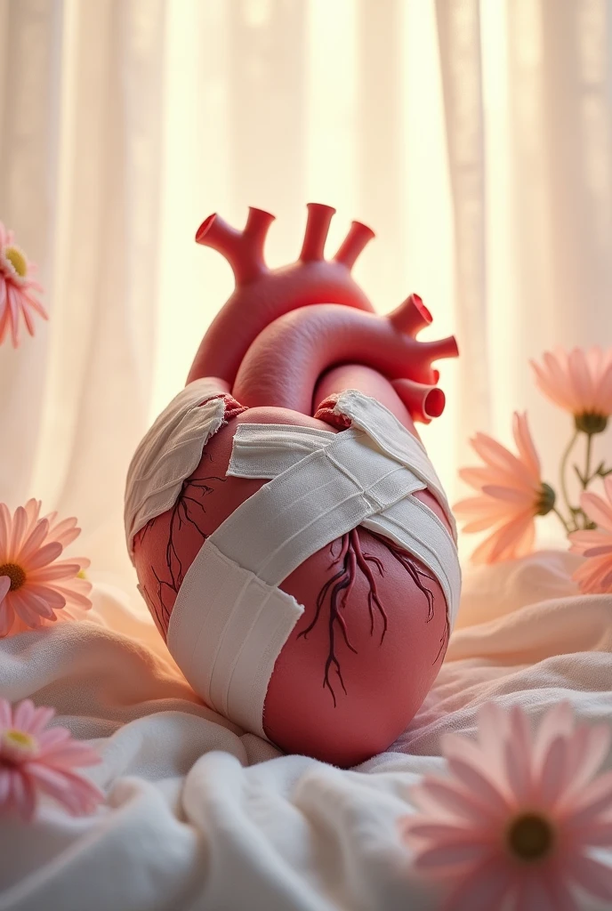 a heart, wrapped in bandages and dressings