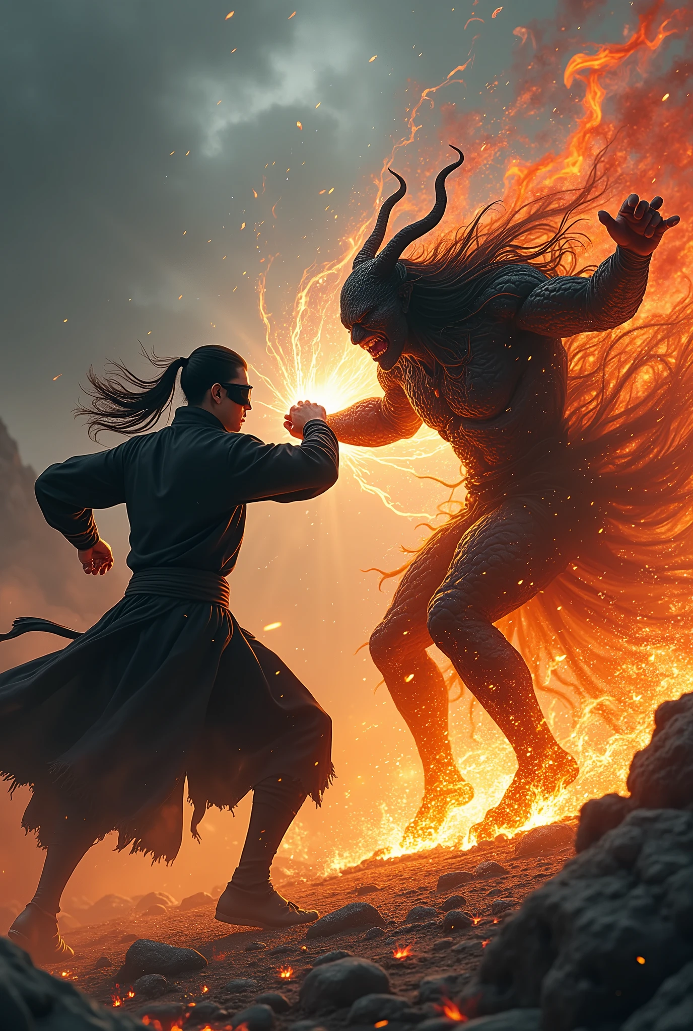 Gojo vs Sakuna punching each other in a curse arena video