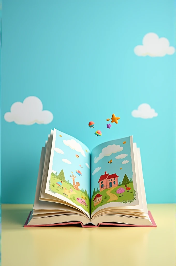 Create an image of a cute book with a blue background.