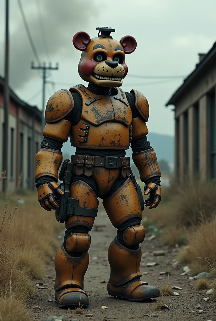 A post-apocalyptic soldier who uses pieces of the animatronic Freddy from Five Nights at Freddy's as armor