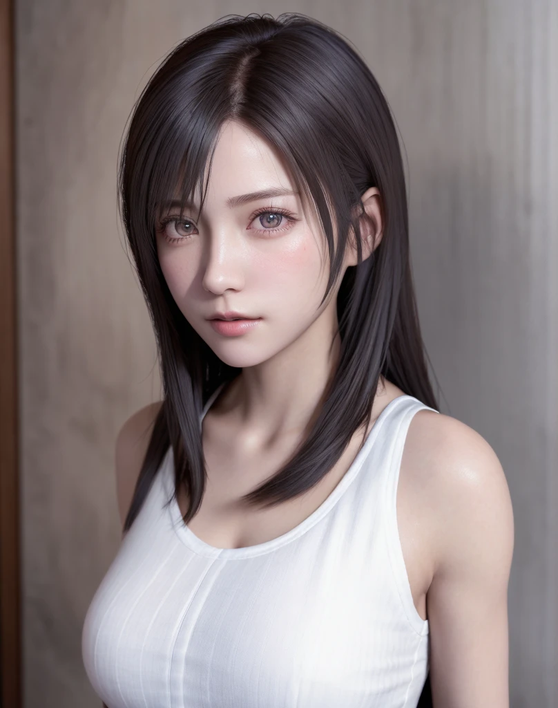 high quality picture, masutepiece, detailed hair texture, Detailed skin texture, Detailed Cloth Texture, 8K, Add fabric details, ultra detailed skin texture, ultra detailed photographic, Skin pores, Portrait of a girl, wearing tank top, Add cloth details, h...