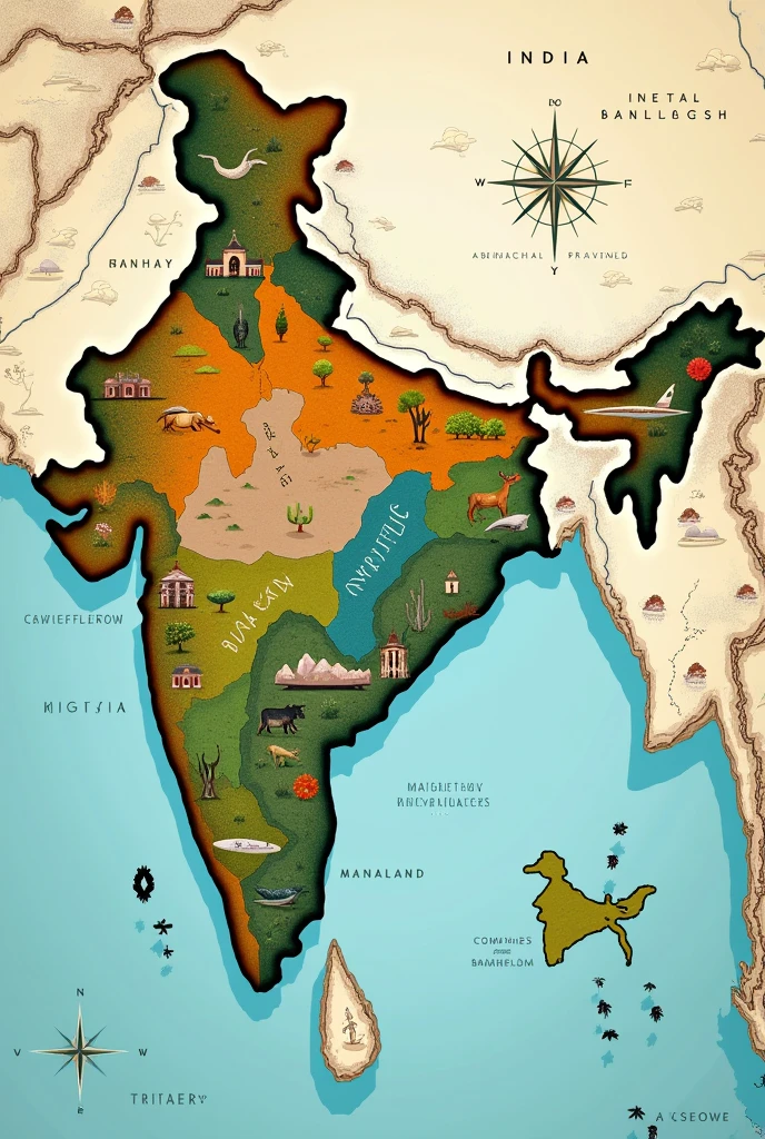 Make a map of Seven Sisters of India Region. Beside Bangladesh Map