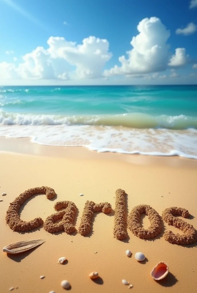 Write the name Carlos in the sand on a beach