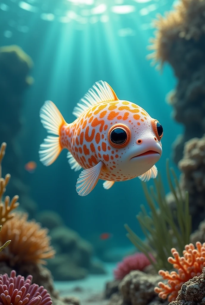 (photorealism:1.2), beautiful puffer fish , baby