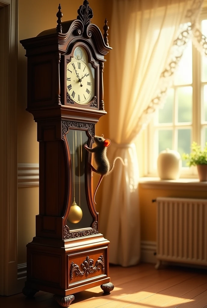 
The mouse ran up the clock.