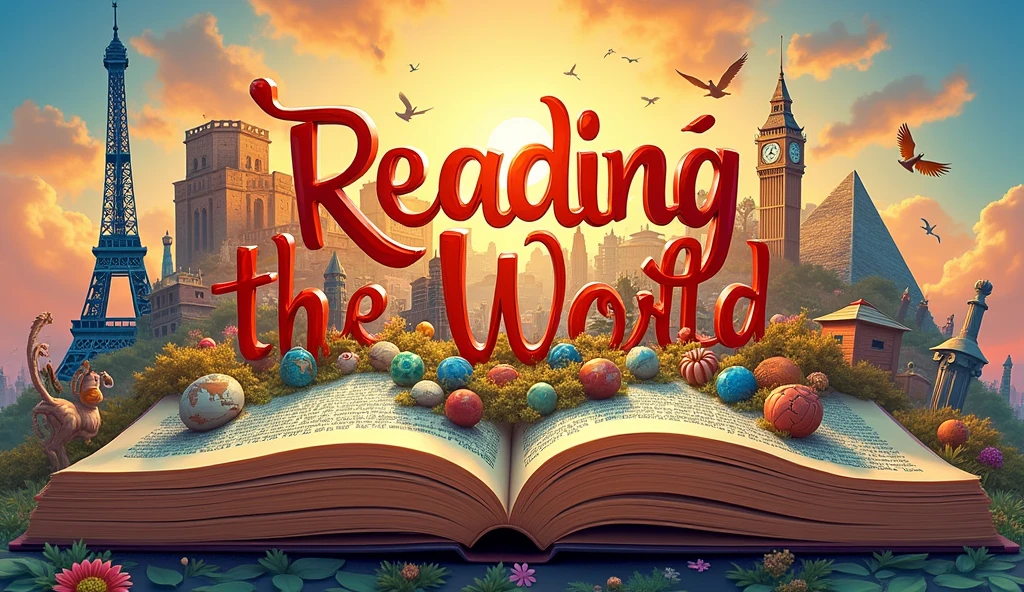 I want a banner for a YouTube channel called 'Reading the World'", So make a banner for me highlighting the channel name in Portuguese and make it very illustrative and eye-catching. The channel name must be in Portuguese, Por favor.